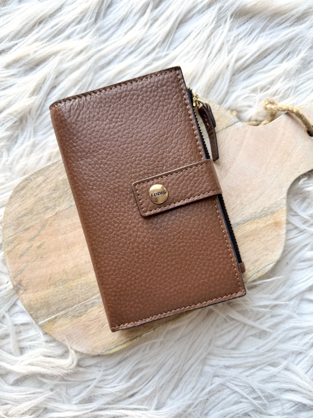 NWOT Lodis Genuine Leather Kate French Purse Wallet RFID Protection Brown